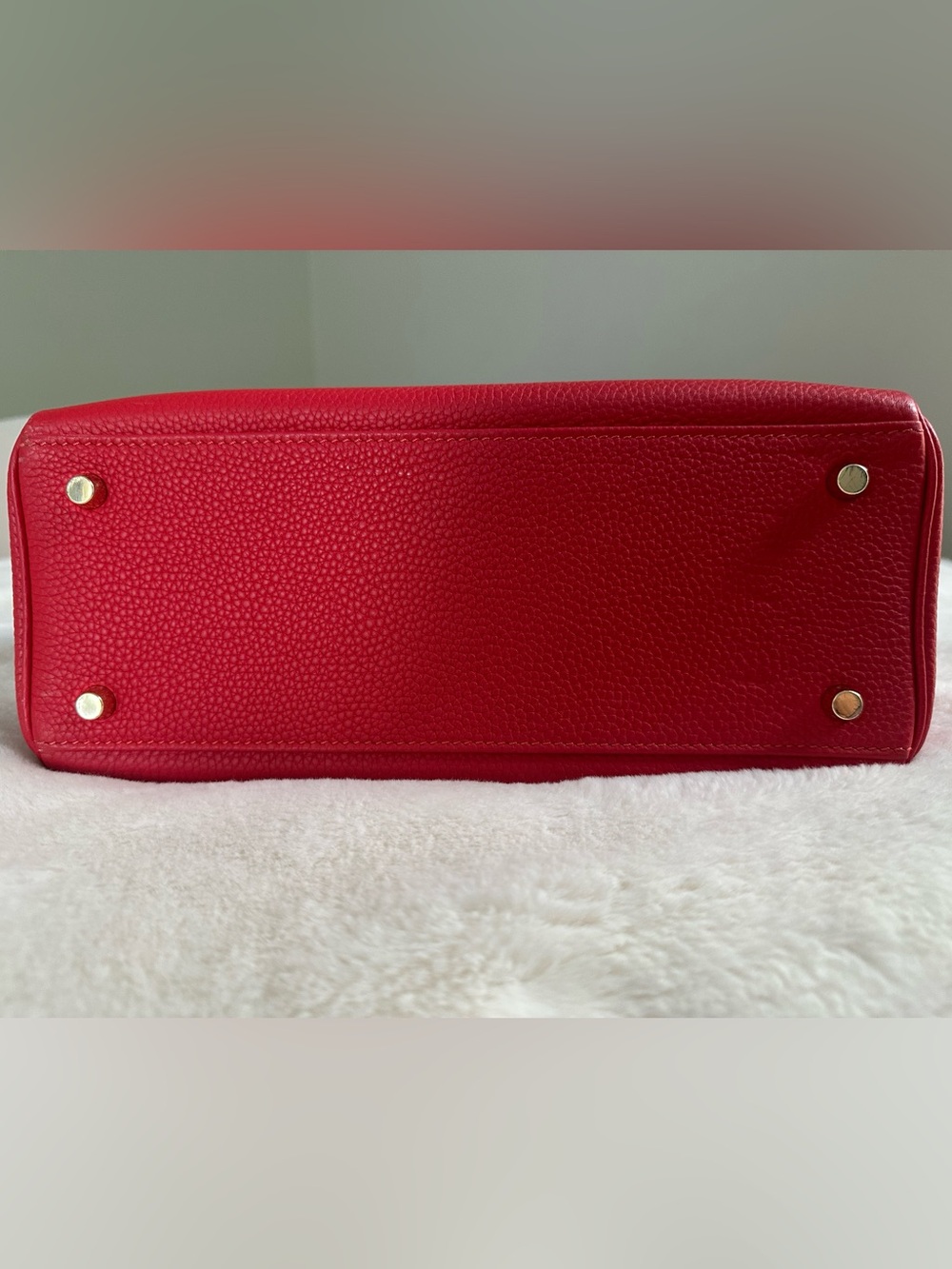 Red leather Structured Top-Handle Women's Kelly style Bag with Gold (28 size) - Picture 4 of 5
